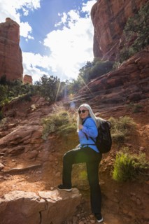 Caucasian woman hiking in desert landscape