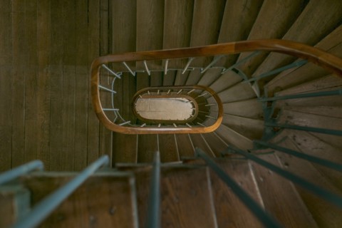 High angle view of winding staircase