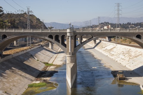 Bridge over urban aqueduct of Los Angeles River