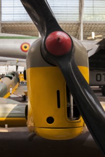 Close up of propeller on antique airplane in hangar