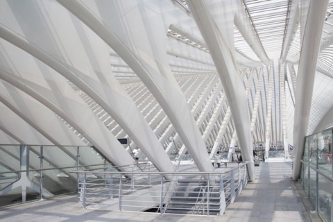 Pillars and staircase in modern train station