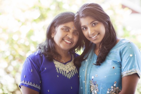 Indian mother and daughter in traditional clothing