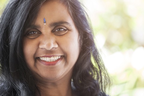 Indian woman with jewel on forehead