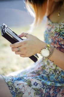 Chinese woman using digital tablet