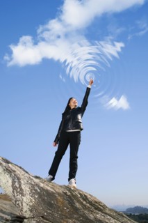 Asian woman making ripples in sky