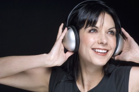 Portrait of woman wearing headphones