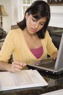 Mixed Race girl studying