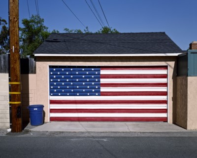 American flag painted on garage door