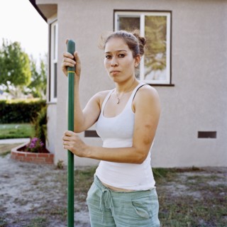 Woman working in yard