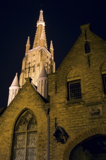 Bell tower of cathedral at night