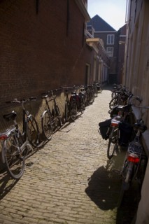 Bicycles parked in Dutch alley