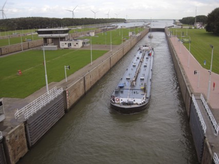 Barge traveling through canal