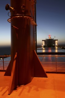 Deck of ship at sunset