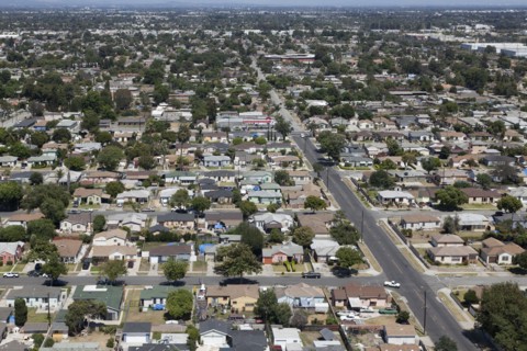 Aerial view of Los Angeles suburb