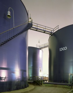 Blue storage tanks