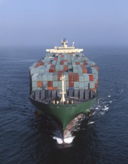 Cargo containers on freighter in ocean