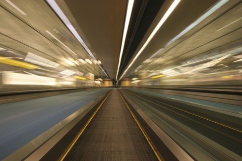 Blurred motion of moving walkway