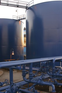 Blue pipes and storage tanks