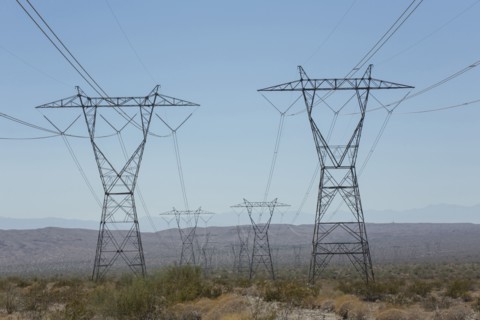 Electricity pylons in landscape