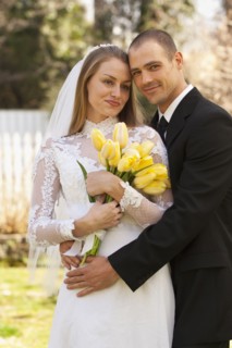 Caucasian bride and groom