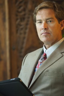 Caucasian businessman using digital tablet
