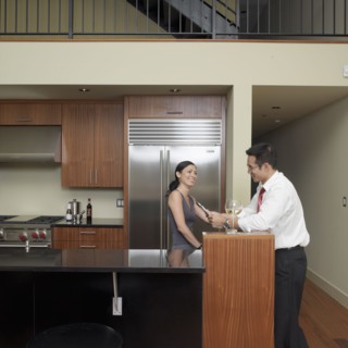 Asian couple in kitchen