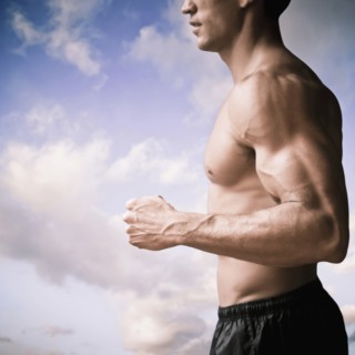 Caucasian man running outdoors