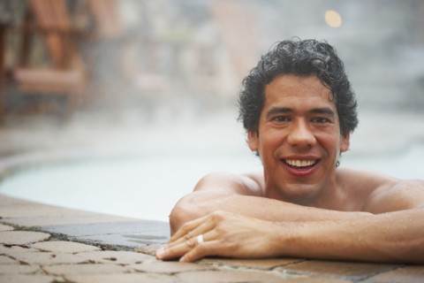 Man sitting in hot tub