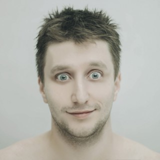 Portrait of wide-eyed Caucasian man