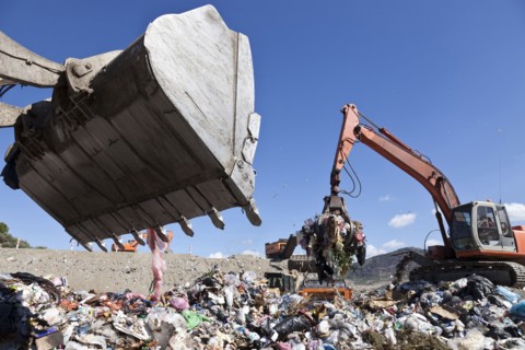 Machinery working in landfill