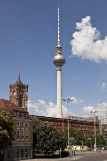 Monument overlooking cityscape