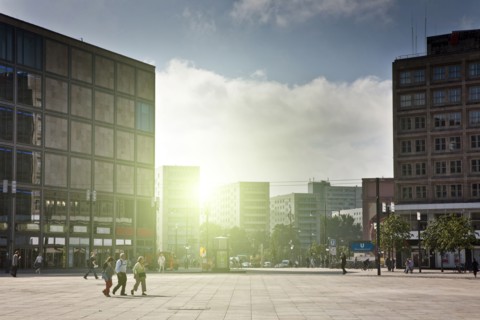 People walking in square