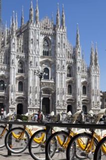 Ornate cathedral and bicycle parking