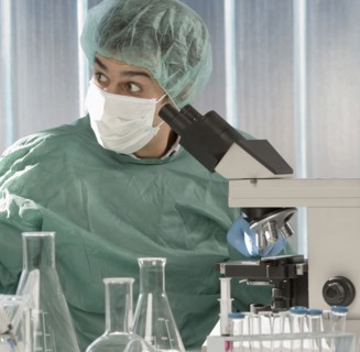Caucasian scientist surprised in laboratory