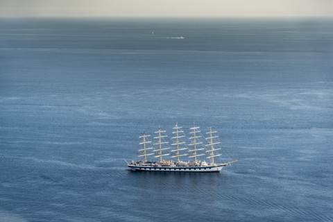 Aerial view of boat in ocean