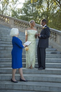 Wedding ceremony on stone staircase