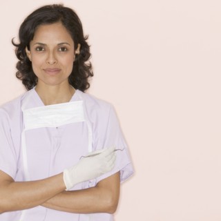 Portrait of female nurse in scrubs