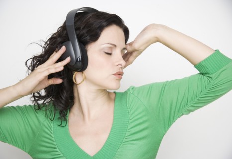 Woman listening to music on headset