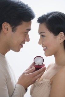 Asian man proposing to girlfriend