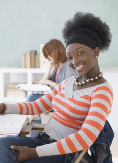African female college student in class