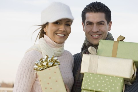 Portrait of Hispanic couple on Christmas