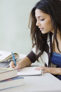 Middle Eastern woman studying