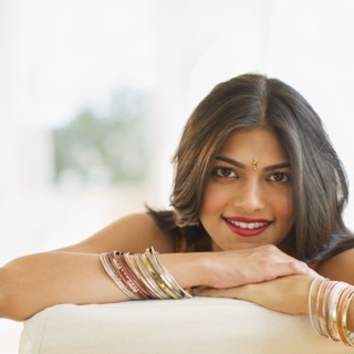Indian woman wearing bindi and bangles