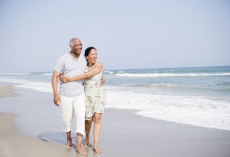 Black couple enjoying beach together