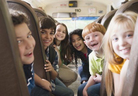 Children riding school bus
