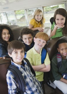 Children riding school bus