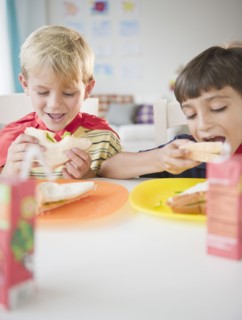 Boys eating lunch together
