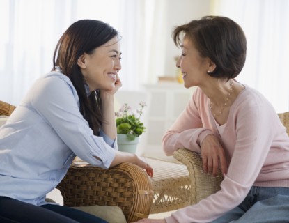 Japanese mother and child talking