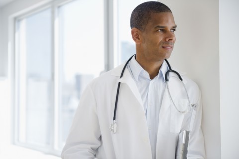 Serious mixed race doctor