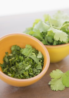Chopped cilantro in bowl